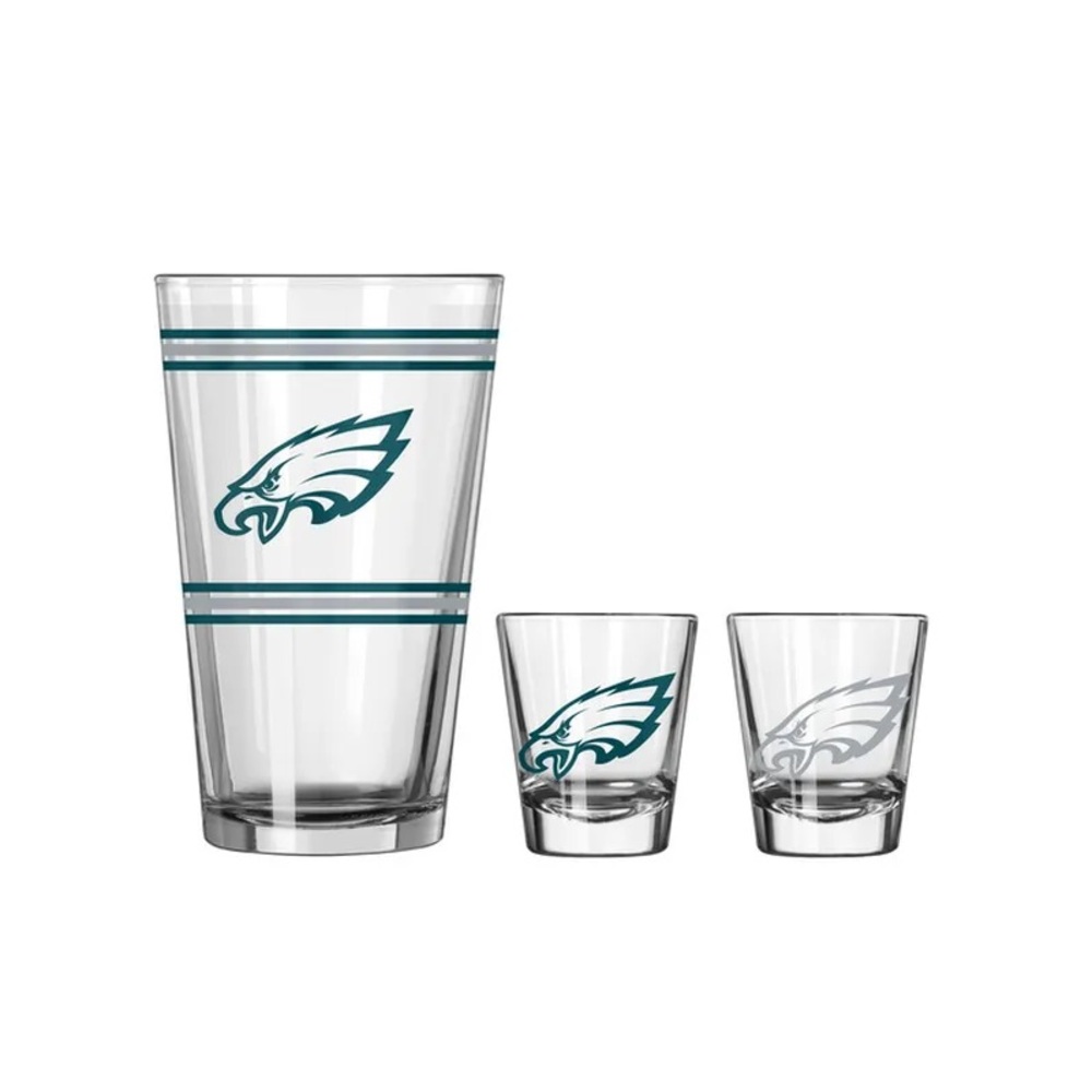 NFL Philadelphia Eagles 16oz Pint & 2 Shot glasses Trio gift set New